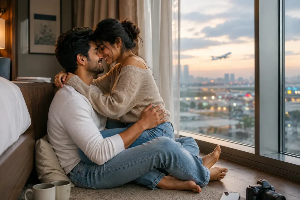 Couple sitting on the floor