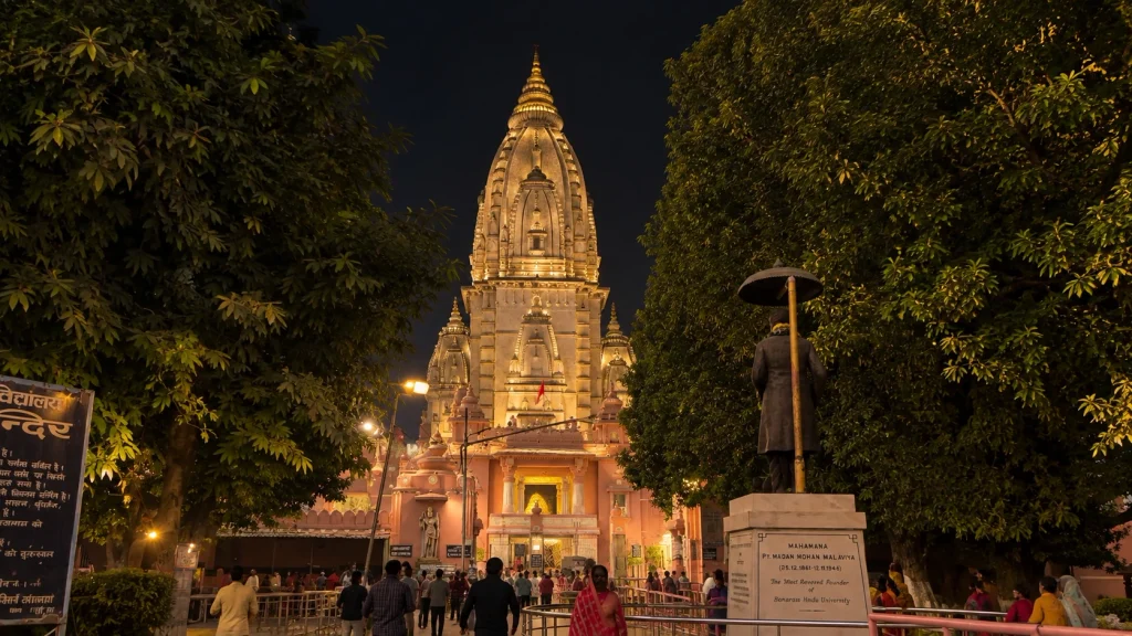 New Kashi Vishwanath Mandir in BHU Campus in Varanasi at Night