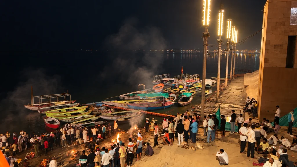 Manikarnika Ghat in Varanasi at Night