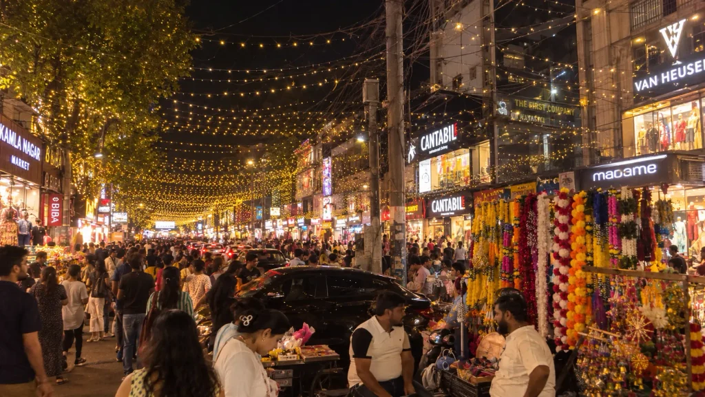 Kamla Nagar Market in delhi during diwaali