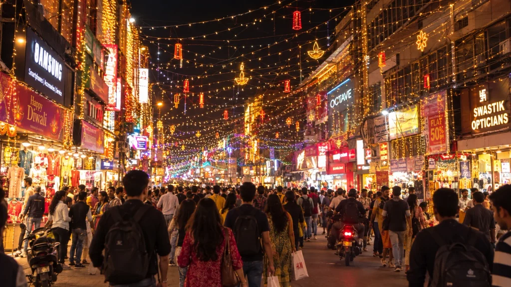 Karol Bagh Market in Delhi during diwali